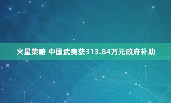火星策略 中国武夷获313.84万元政府补助